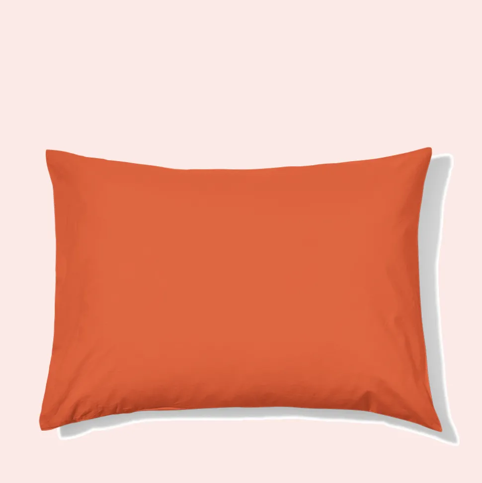 1700 COTEX Taies D'oreiller-Taie d'oreiller en percale de coton - Rouge Ocre