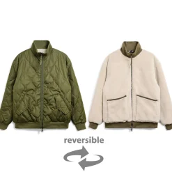 Femme Taion Manteaux-- Veste Military Reversible Down - Vert/Blanc
