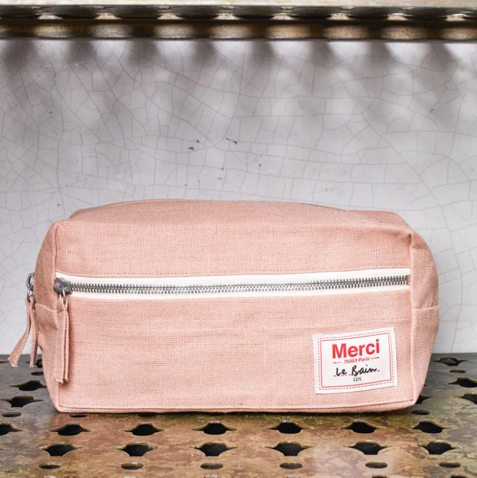 200 LINTEX Trousses De Toilette|Accessoires De Salle De Bain-Trousse de toilette en lin lavé - Rose Argile