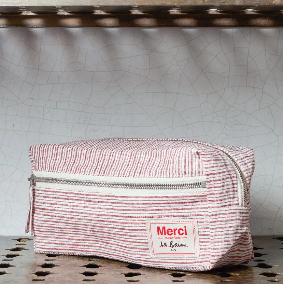 200 LINTEX Trousses De Toilette|Accessoires De Beauté-Trousse de toilette en lin lavé - Rayures Chemise Rouge Pompei