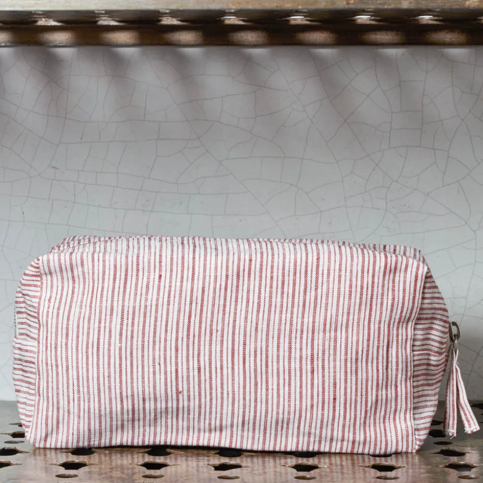 200 LINTEX Trousses De Toilette|Accessoires De Beauté-Trousse de toilette en lin lavé - Rayures Chemise Rouge Pompei