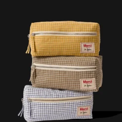 200 LINTEX L'esprit Merci|Trousses De Toilette-Trousse de toilette en lin lavé - Carreaux Brun Cha Iro